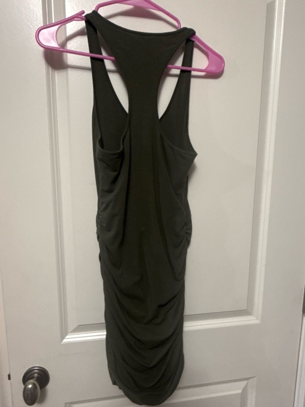 Express Olive Green Racerback Ruched Tank Dress - Picture 3 of 4